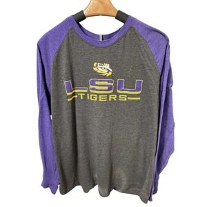 Colosseum LSU‎ Tigers Raglan Shirt XL Cotton Blend Gray Purple Gameday Sporty